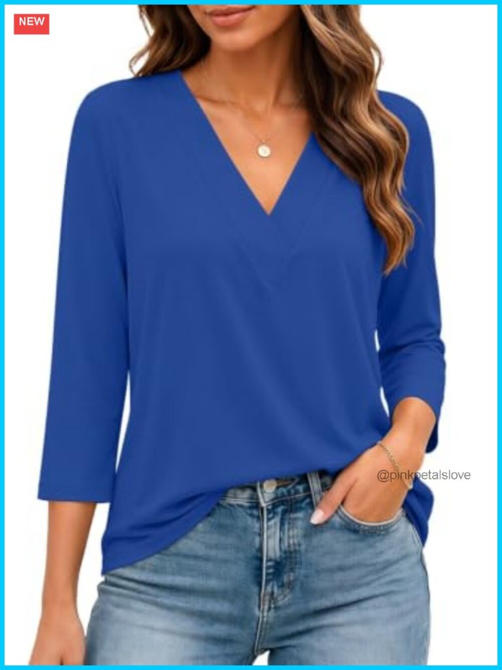 Women's 3/4 Sleeve V-Neck Loose Fit Casual Top